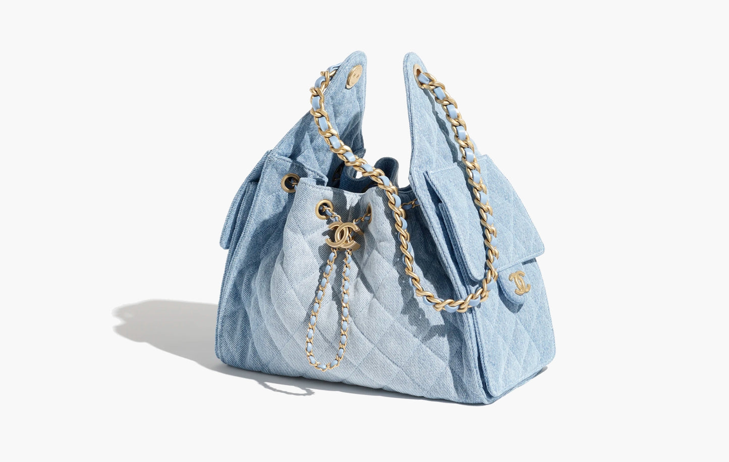 25 Small Handbag Washed Denim "Gold Tone Metal"