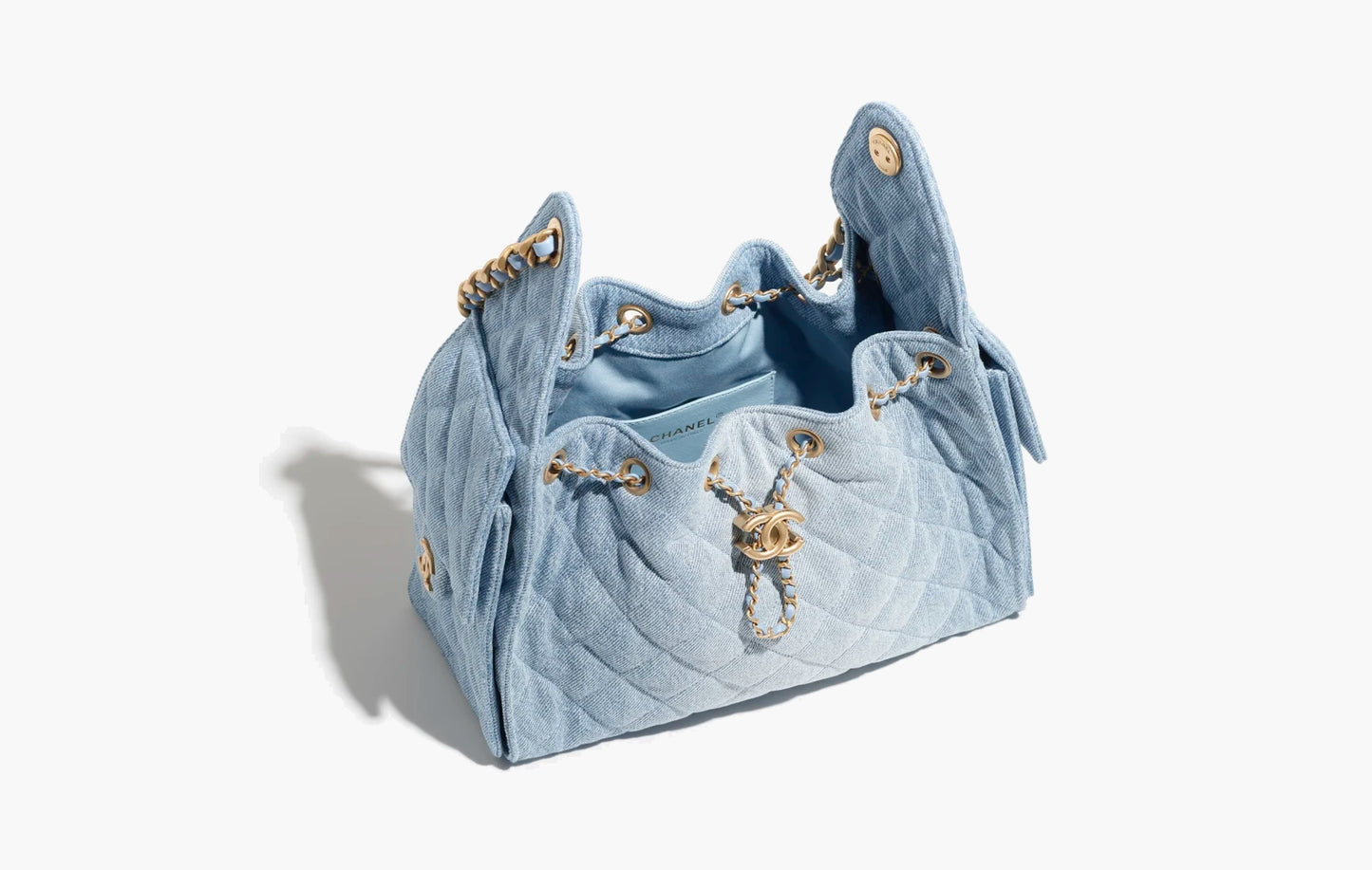 25 Small Handbag Washed Denim "Gold Tone Metal"