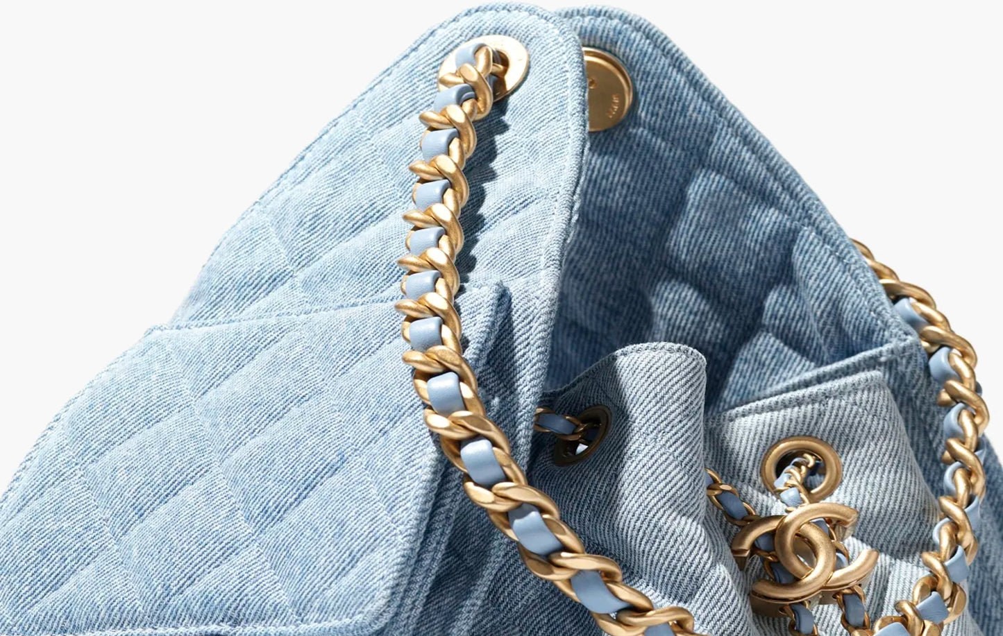 25 Small Handbag Washed Denim "Gold Tone Metal"