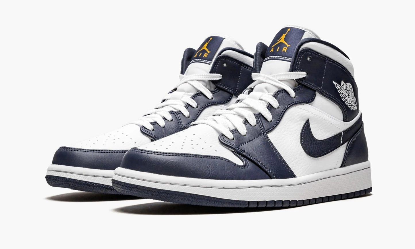 Air Jordan 1 Mid White Metallic Gold Obsidian - 554724 174 | The Sortage