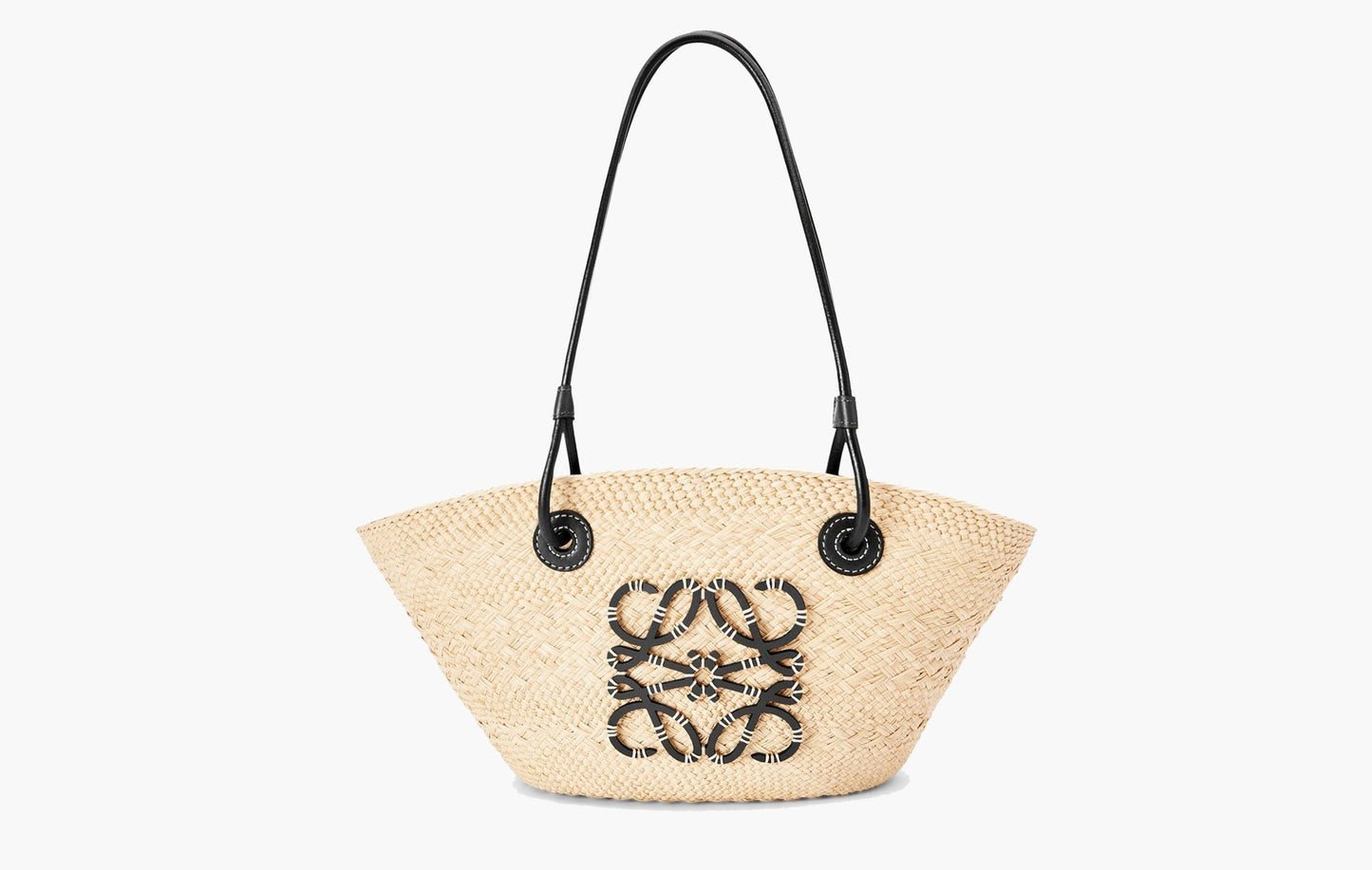 Loewe Anagram Iraca Palm and Calfskin Leather Small Basket Bag Natural Black | The Sortage