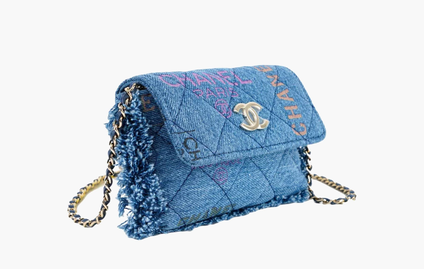 Chanel Graffiti CC Logo Denim Shoulder Bag Blue | Sortage