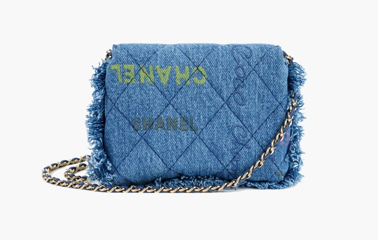 Chanel Graffiti CC Logo Denim Shoulder Bag Blue | Sortage