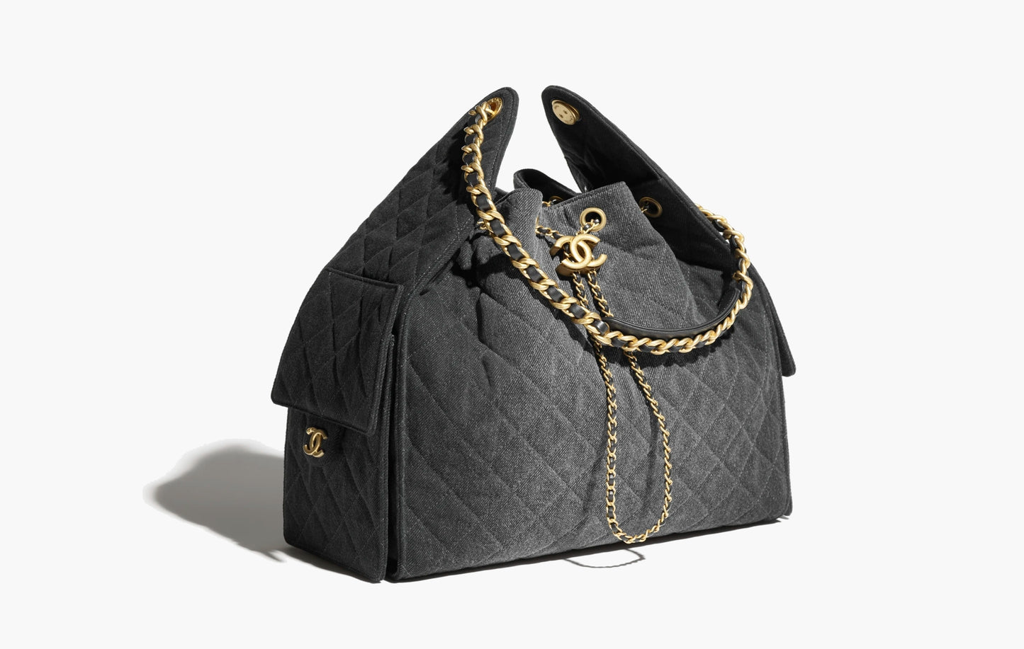 25 Medium Handbag Washed Denim "Gold Tone Metal Black"
