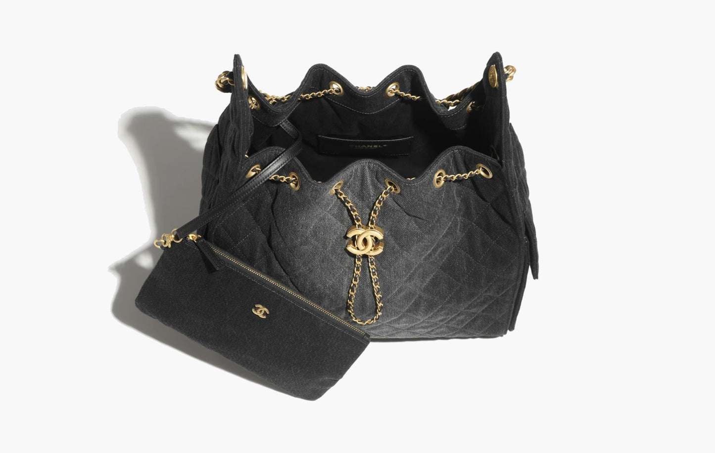 25 Medium Handbag Washed Denim "Gold Tone Metal Black"