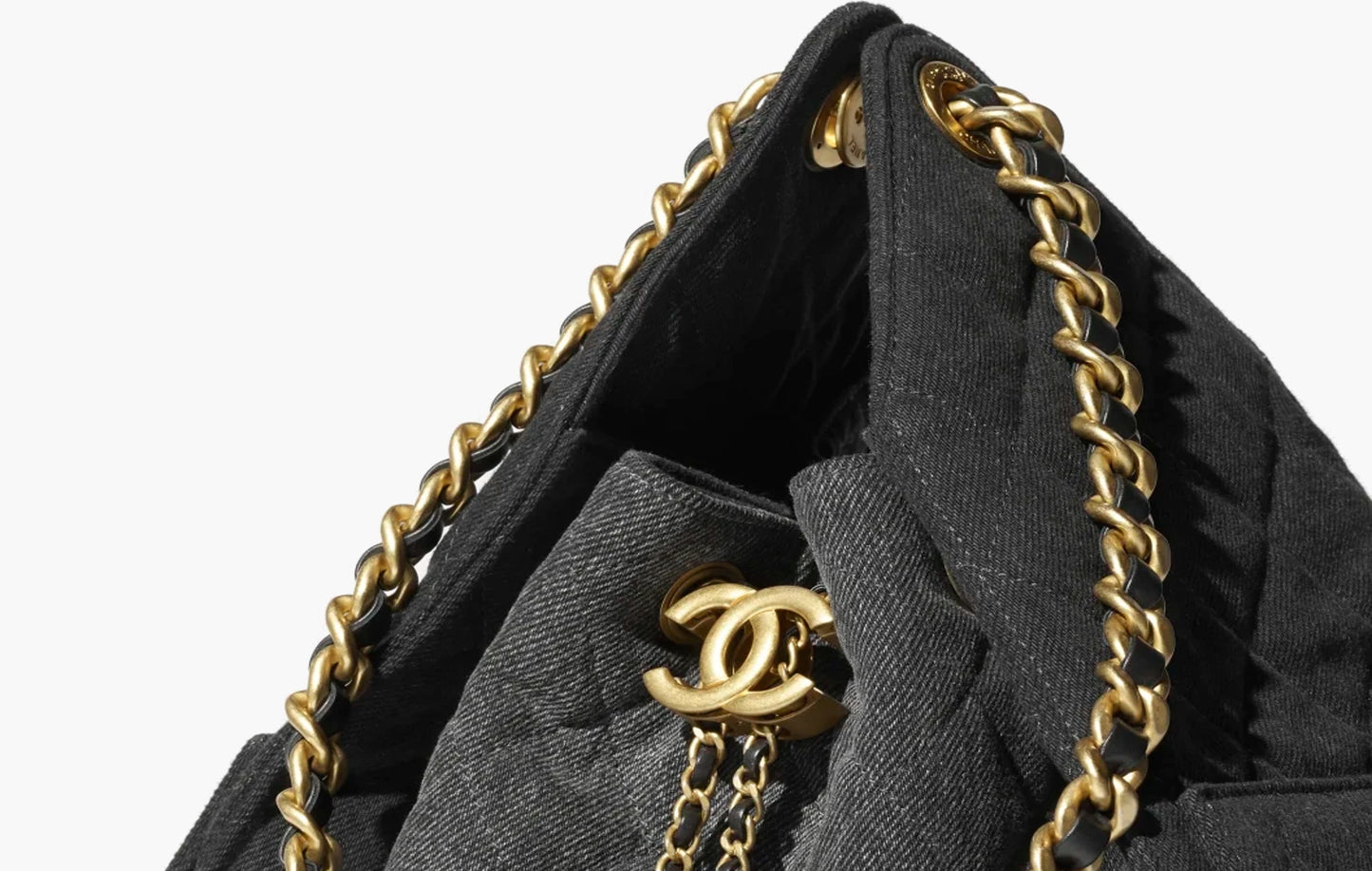 25 Medium Handbag Washed Denim "Gold Tone Metal Black"