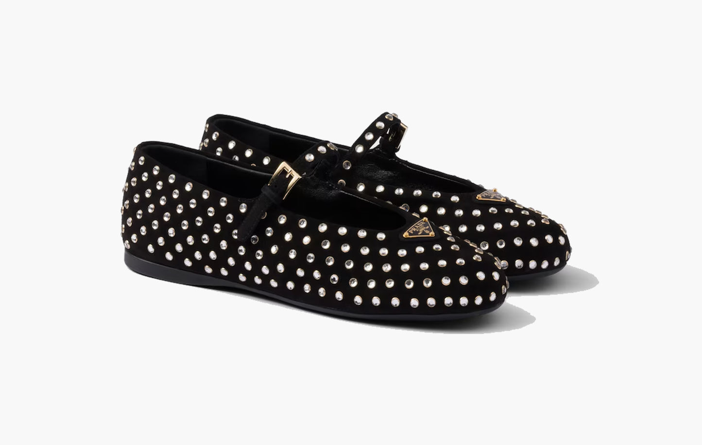 Suede Ballerinas With Crystals Goatskin "Black"