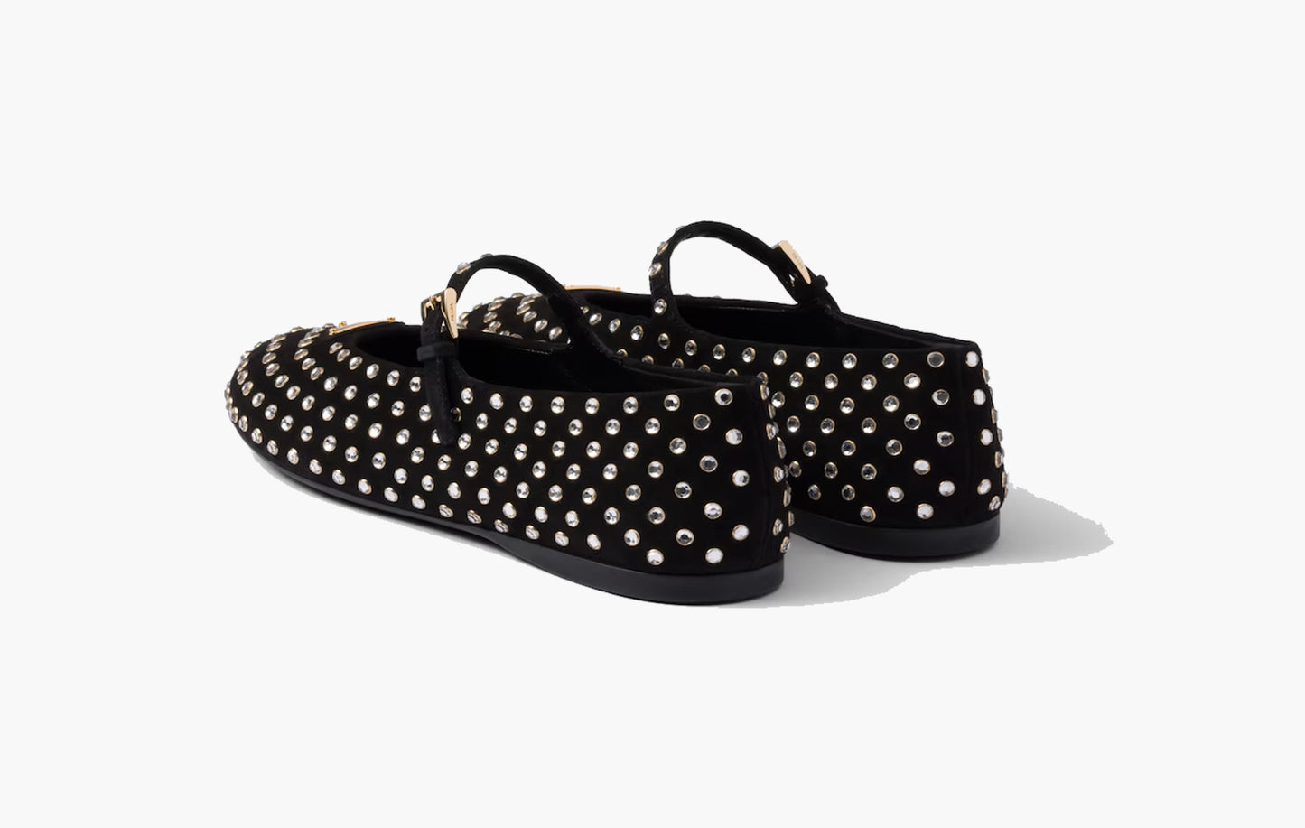 Suede Ballerinas With Crystals Goatskin "Black"
