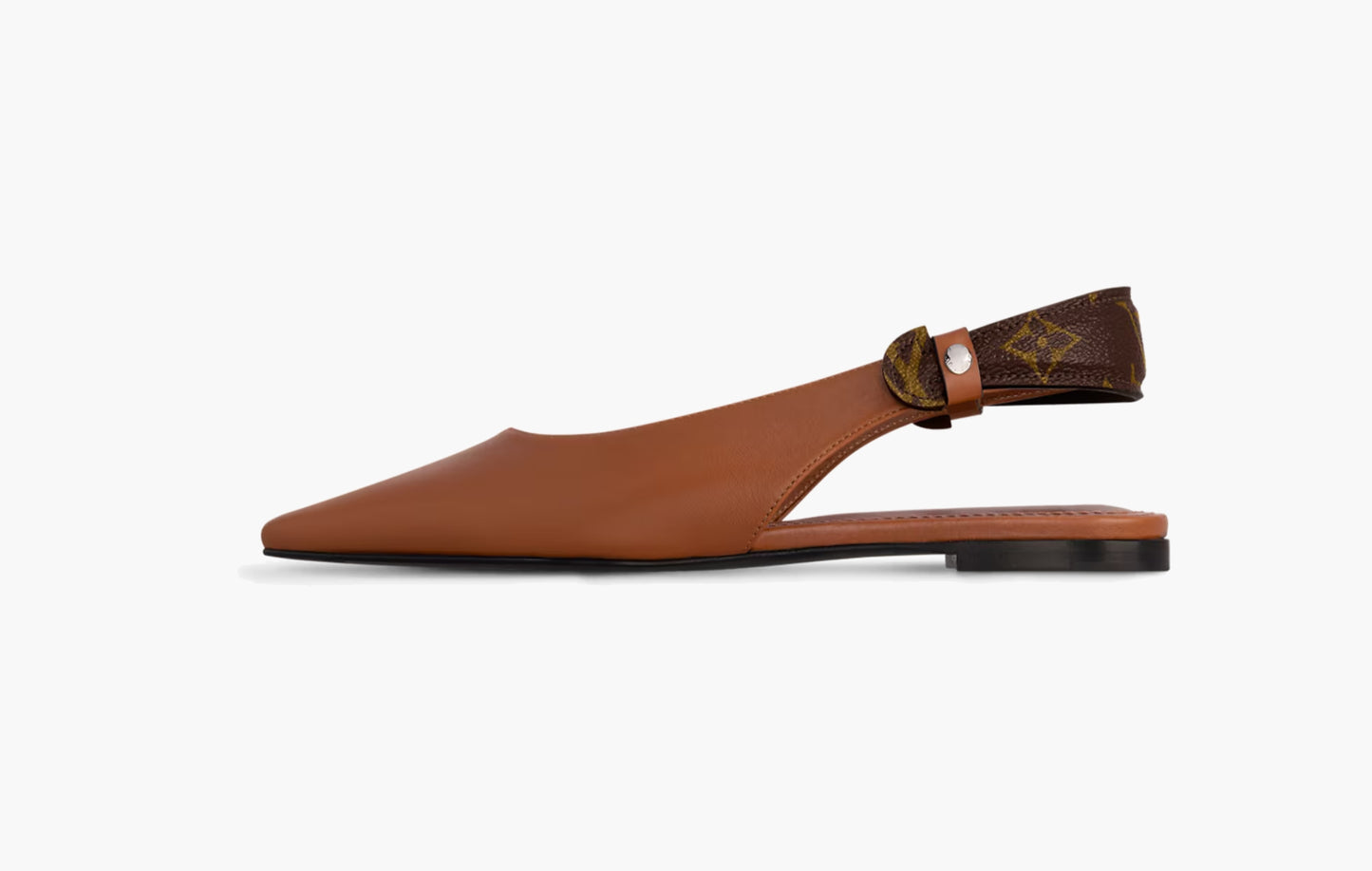 Legacy Slingback Ballerina Plain Calf Leather/Monogram Canvas "Cognac Brown"