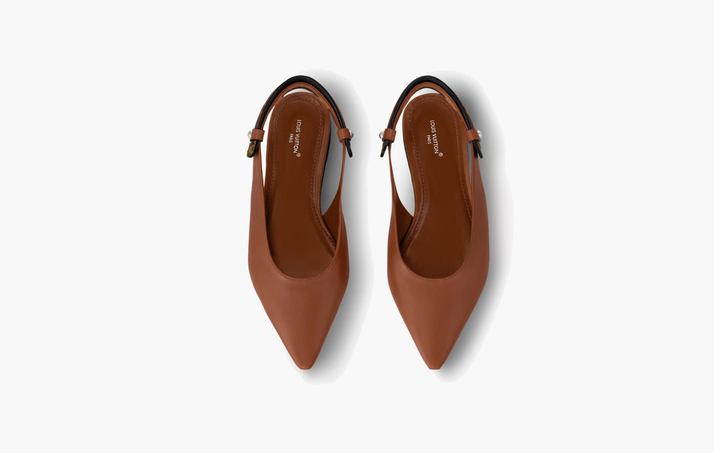Legacy Slingback Ballerina Plain Calf Leather/Monogram Canvas "Cognac Brown"