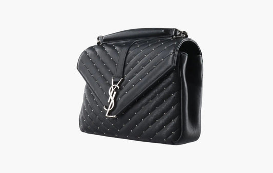College Shoulder Bag Matelasse Silver-tone Medium "Black"