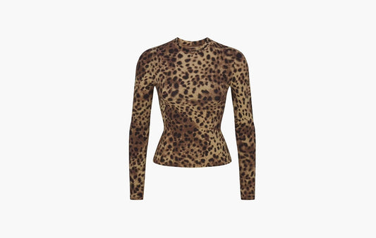 Skims x Dolce&Gabbana Cotton Jersey Long Sleeve T-Shirt Leopard | Sortage.