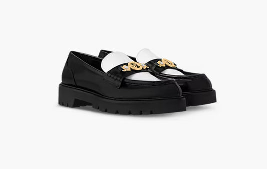 District Flat Loafer "Plain Calf Leather Black White"