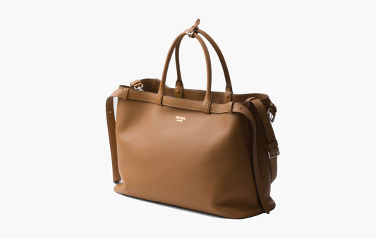 Prada Buckle Leather Handbag With Double Belt Caramel | The Sortage