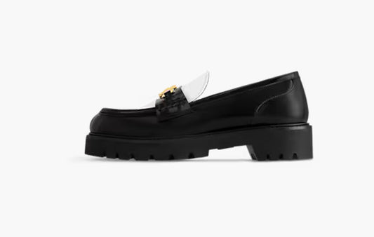District Flat Loafer "Plain Calf Leather Black White"