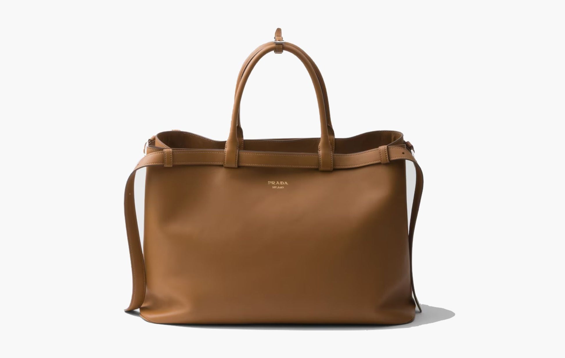 Prada Buckle Leather Handbag With Double Belt Caramel | The Sortage