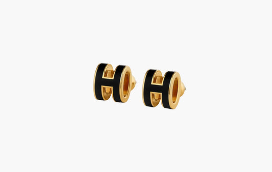 Hermes Mini Pop H Earrings Noir Gold | The Sortage