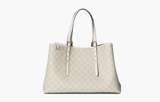 Gucci GG Emblem Medium Tote Bag Beige White | The Sortage