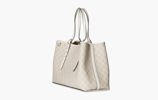 Gucci GG Emblem Medium Tote Bag Beige White | The Sortage