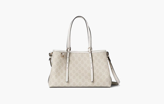 Gucci GG Emblem Small Tote Bag Beige White | The Sortage