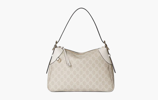 Gucci GG Emblem Medium Shoulder Bag Beige White | The Sortage