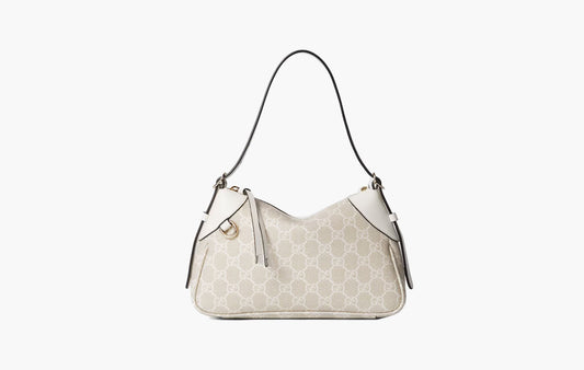 Gucci GG Emblem Small Shoulder Bag Beige White | The Sortage