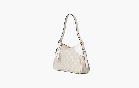 Gucci GG Emblem Small Shoulder Bag Beige White | The Sortage