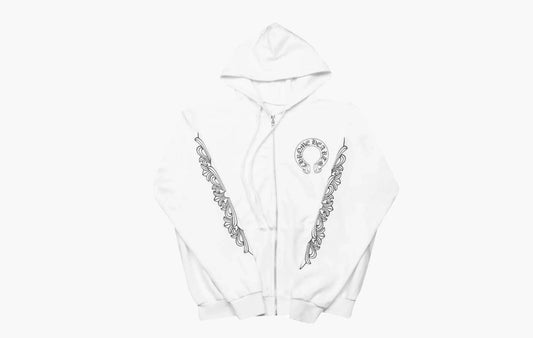 Chrome Hearts Horse Shoe Floral Zip-Up Hoodie White | The Sortage