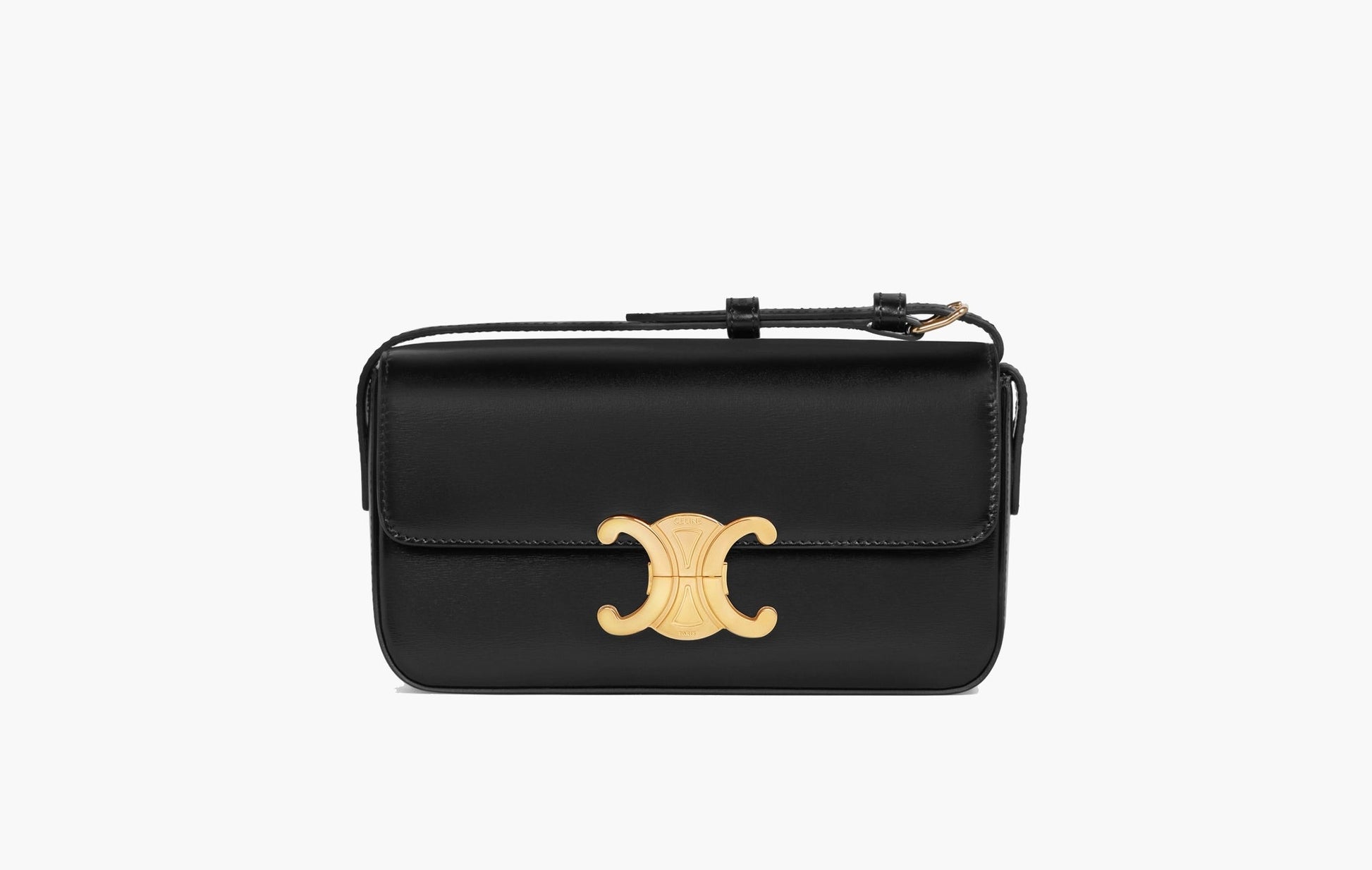 Celine Claude Shiny Calfskin Leather Shoulder Bag Black| Sortage