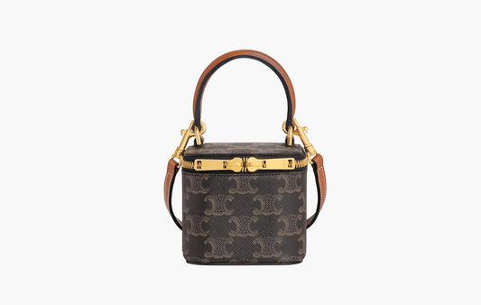 Celine Triomphe Canvas And Calfskin Leather Mini Vanity Case Tan| Sortage