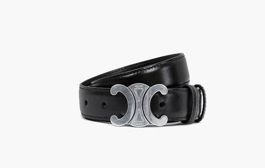 Celine Triopmphe Medium Taurillon Leather Belt Silver & Black | Sortage.