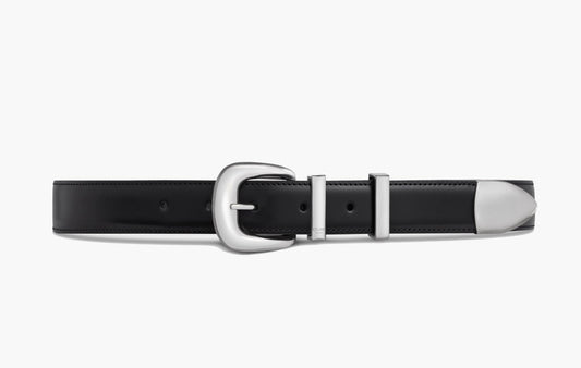 Celine Western Medium Taurillon Leather Belt Silver & Black | Sortage.