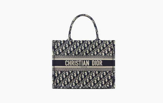 Dior Oblique Embroidery Boom Medium Tote Bag Ecru Blue | The Sortage