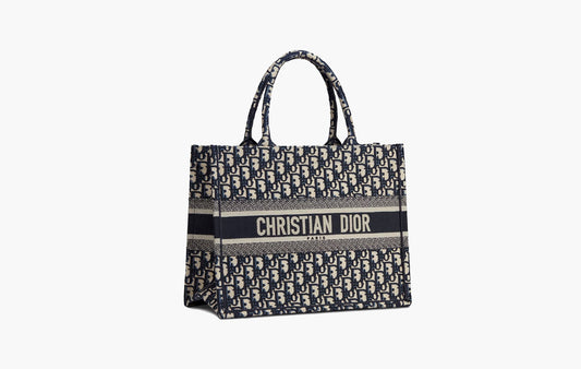 Dior Oblique Embroidery Boom Medium Tote Bag Ecru Blue | The Sortage