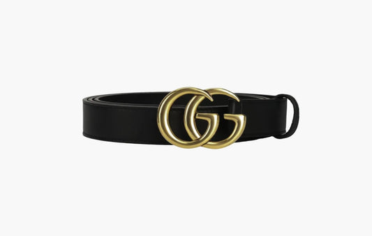 Gucci Double G Buckle Leather Slim Belt Black Gold | Sortage.