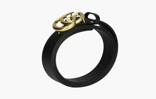 Gucci Double G Buckle Leather Slim Belt Black Gold | Sortage.