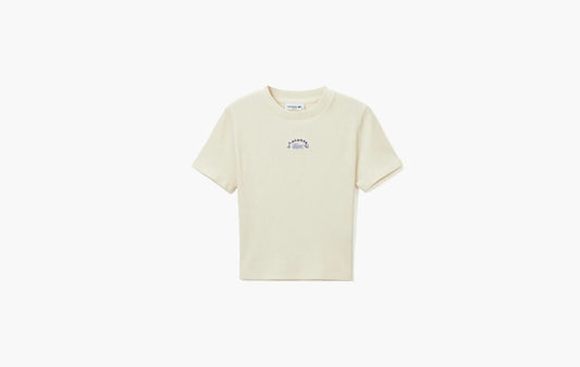 Lacoste Slim Ribbed T-shirt Cream | Sortage.