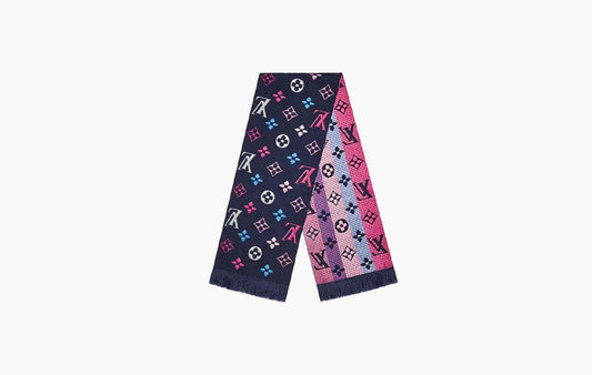 Monogram Wool Stole "Navy"