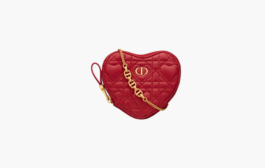 Dior Caro Heart Pouch With Chain Amaryllis Red Heart Motif | The Sortage