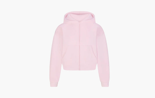 Skims Cotton Fleece Classic Zip Up Hoodie Cherry Blossom | Sortage.