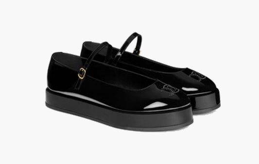 Clara Wedge Mary-Jane Ballerina In Patent Calfskin "Black"
