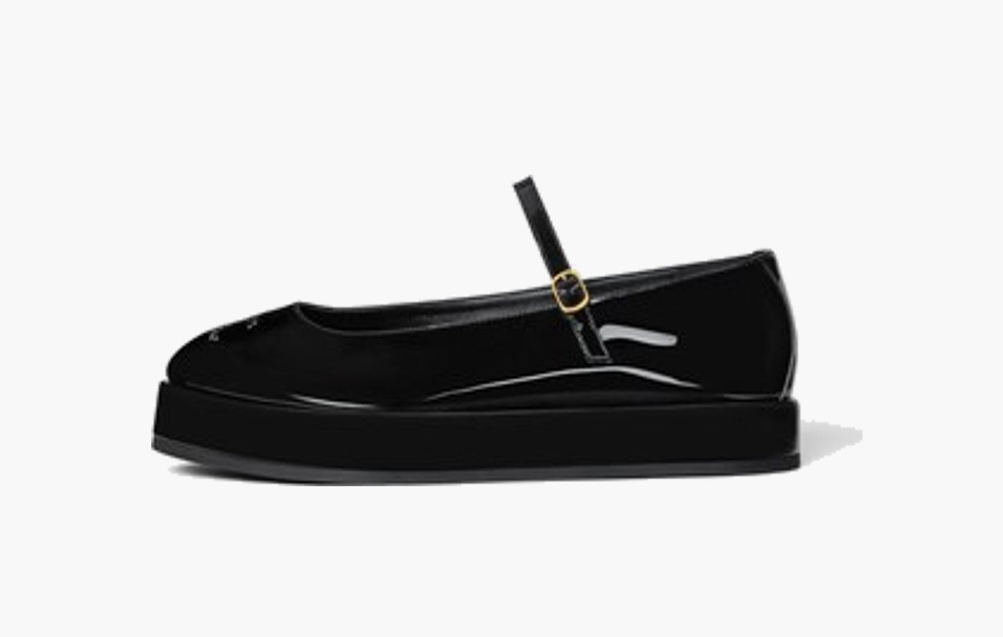 Clara Wedge Mary-Jane Ballerina In Patent Calfskin "Black"