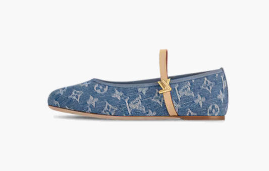 Romy Flat Ballerina Monogram Denim "Blue"