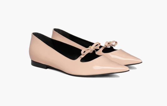 Suzy Pointy Toe Ballerina In Patent Calfskin "Blush"