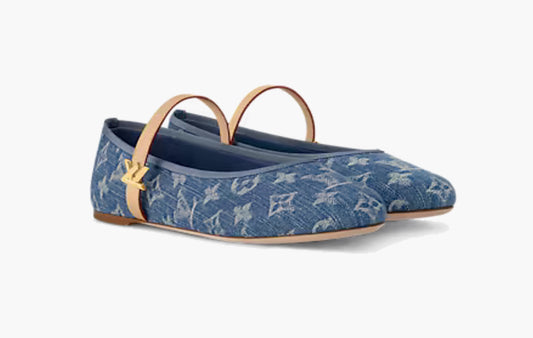 Romy Flat Ballerina Monogram Denim "Blue"