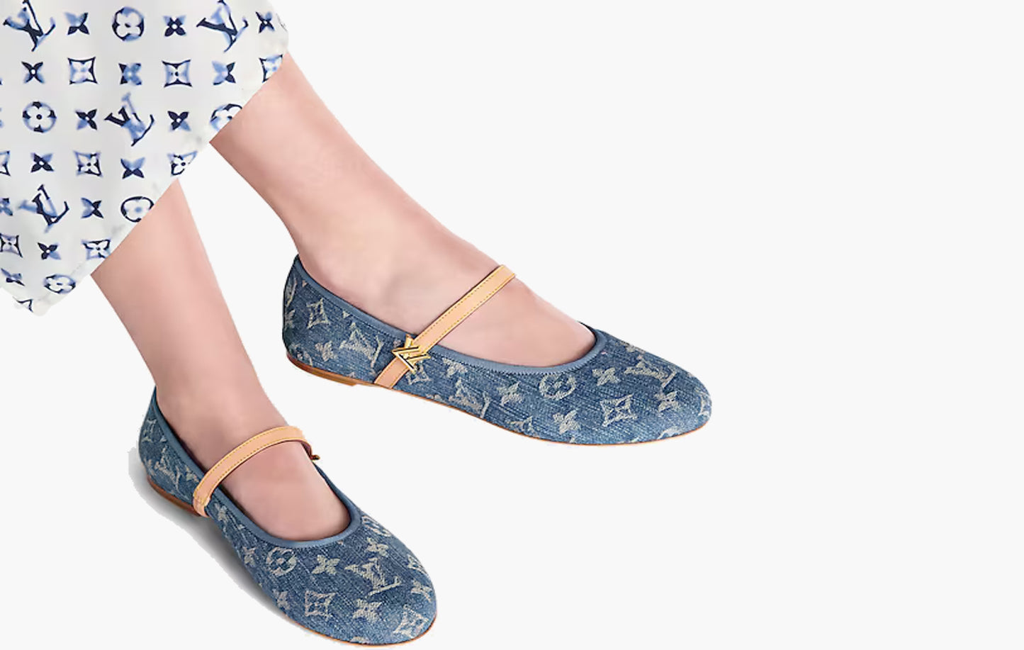 Romy Flat Ballerina Monogram Denim "Blue"