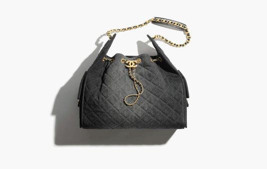 25 Medium Handbag Washed Denim "Gold Tone Metal Black"