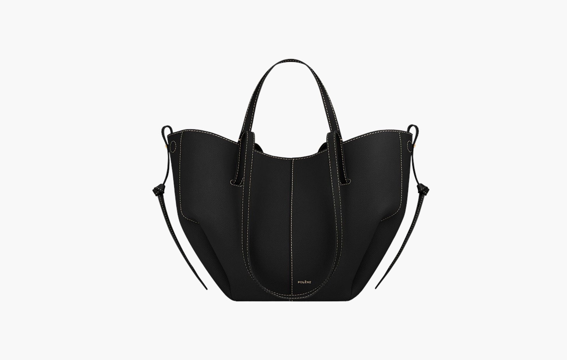 Polene Cyme Mini Edition Textured Black with Ecru Stitching | The Sortage