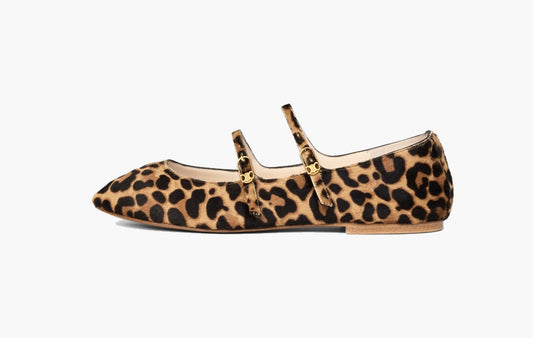 Les Ballerines Double Strap Ballerina In Leopard Printed Hairy Calfskin "Brown/Beige"