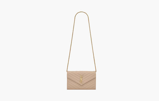Classic Cassandre Chain Wallet In Grain De Poudre Leather "Dark Beige"